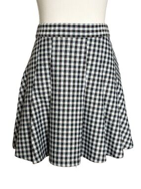 Free People Blue White Gingham Skater Skirt Cottagecore Mini Size S